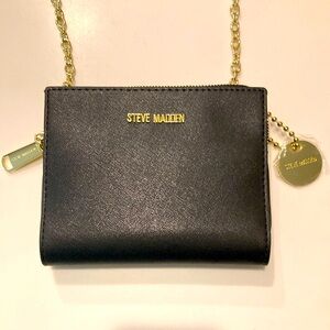Steve Madden Black-and-Gold Cross-Body Faux Leather Bgreer Clutch